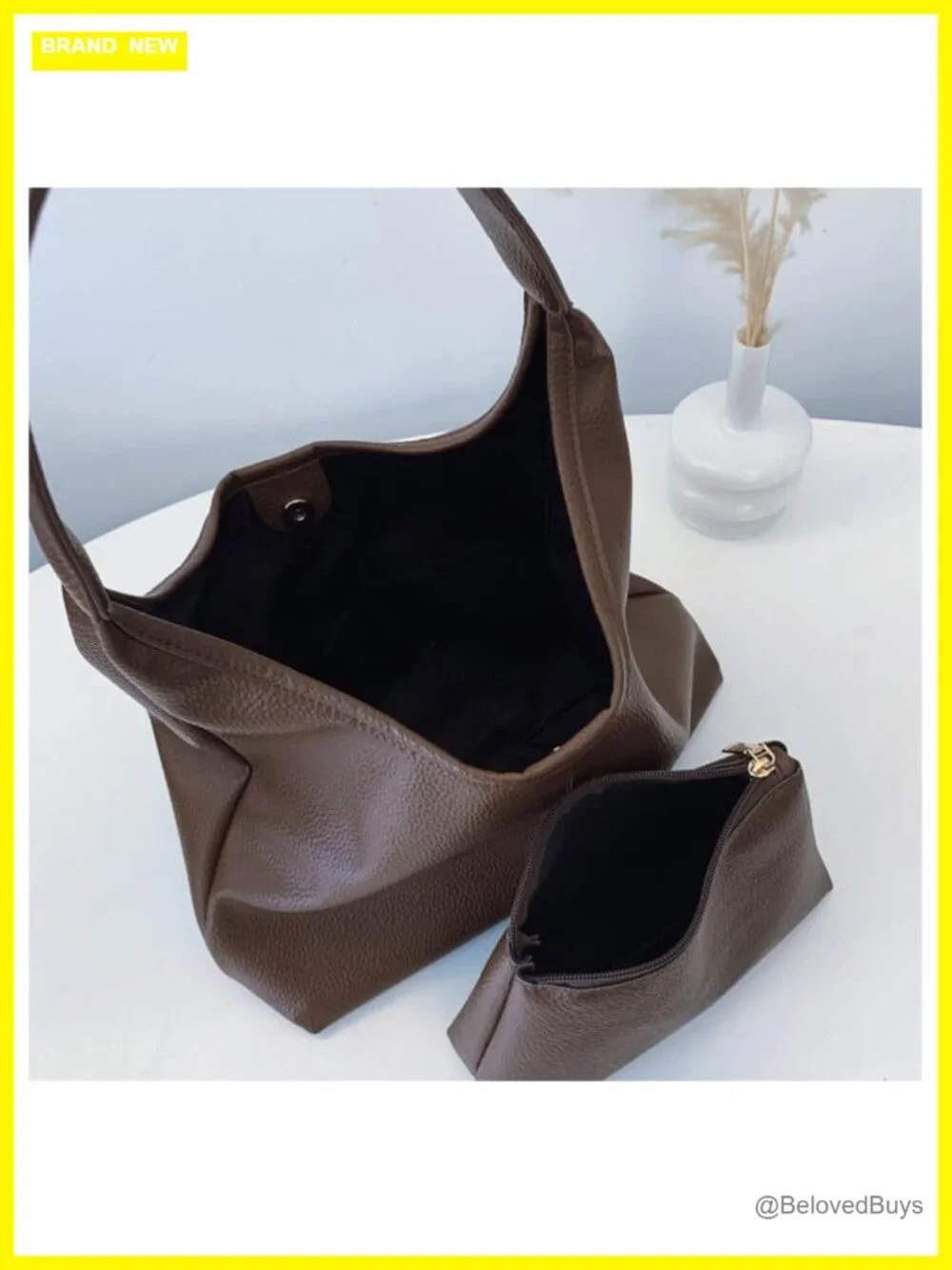 Slouchy Hobo Bag Faux Leather Shoulder Tote Work Handbag 2pc